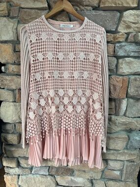 Simply Couture Blush Pink Crochet Overlay Top